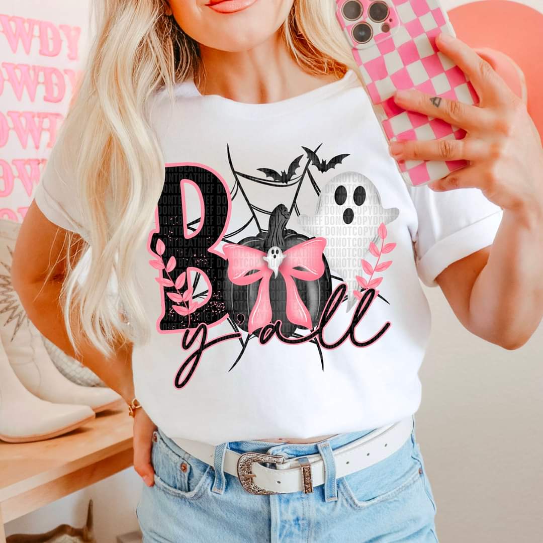 Boo Y'all Pumkin & Ghost Black & Pink - SHIRT SDD.24