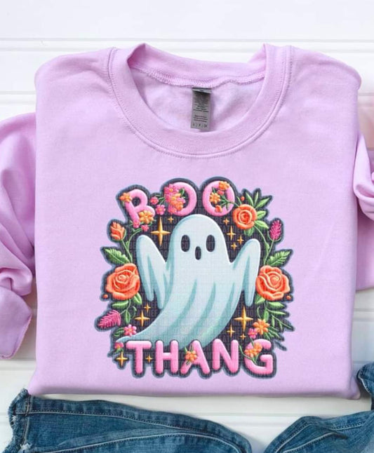 Boo Thang Faux Embroidery Floral Ghost - KIDS SHIRT SDD.24