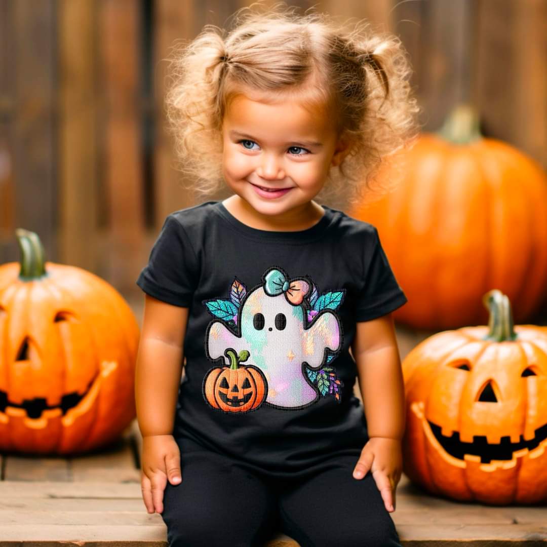 Ghost & Jack-o-lantern Faux Embroidery - KIDS SHIRT SDD.24