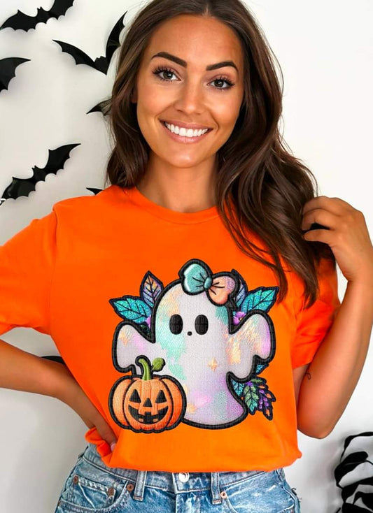 Halloween Ghost & Jack-o-lantern Faux Embroidery - SHIRT SDD.24