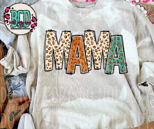 MAMA Tan, Orange, Teal Leppard Print - SHIRT VSC