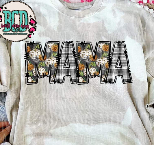 MAMA Pumpkin & Black/White Plaid Letters - SHIRT VSC