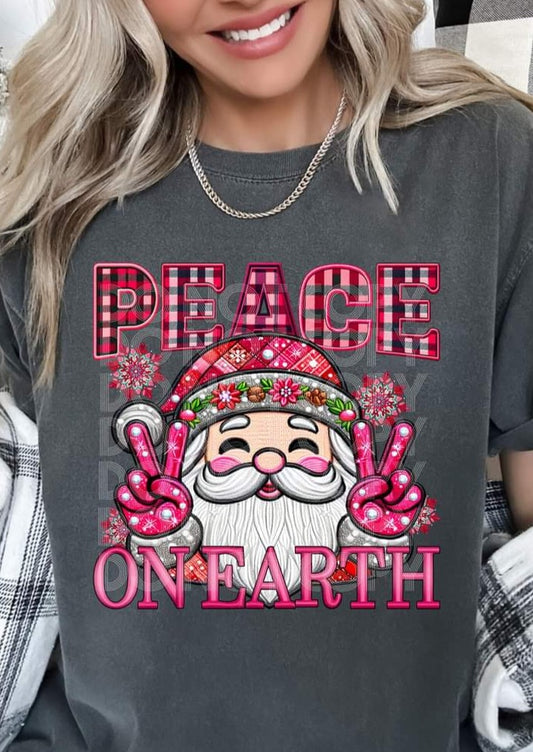 Peace On Earth Santa Faux Embroidery - SHIRT PHD