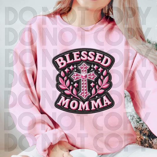 Blessed Momma Pink Faux Embroidery - SHIRT RHD