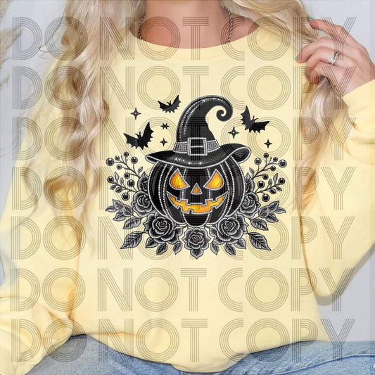 Witch Pumpkin Black Faux Rhinestone - SHIRT RHD