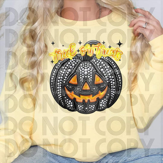 Trick or Treat Black Faux Rhinestone Pumpkin- SHIRT RHD