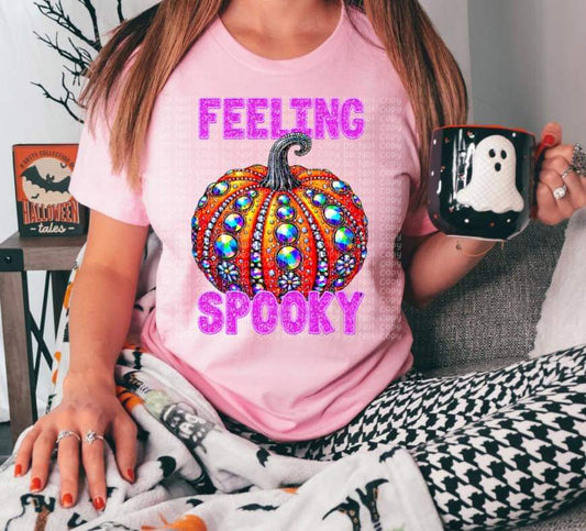 Feeling Spooky Faux Rhinestone Pumpkin - SHIRT DDD