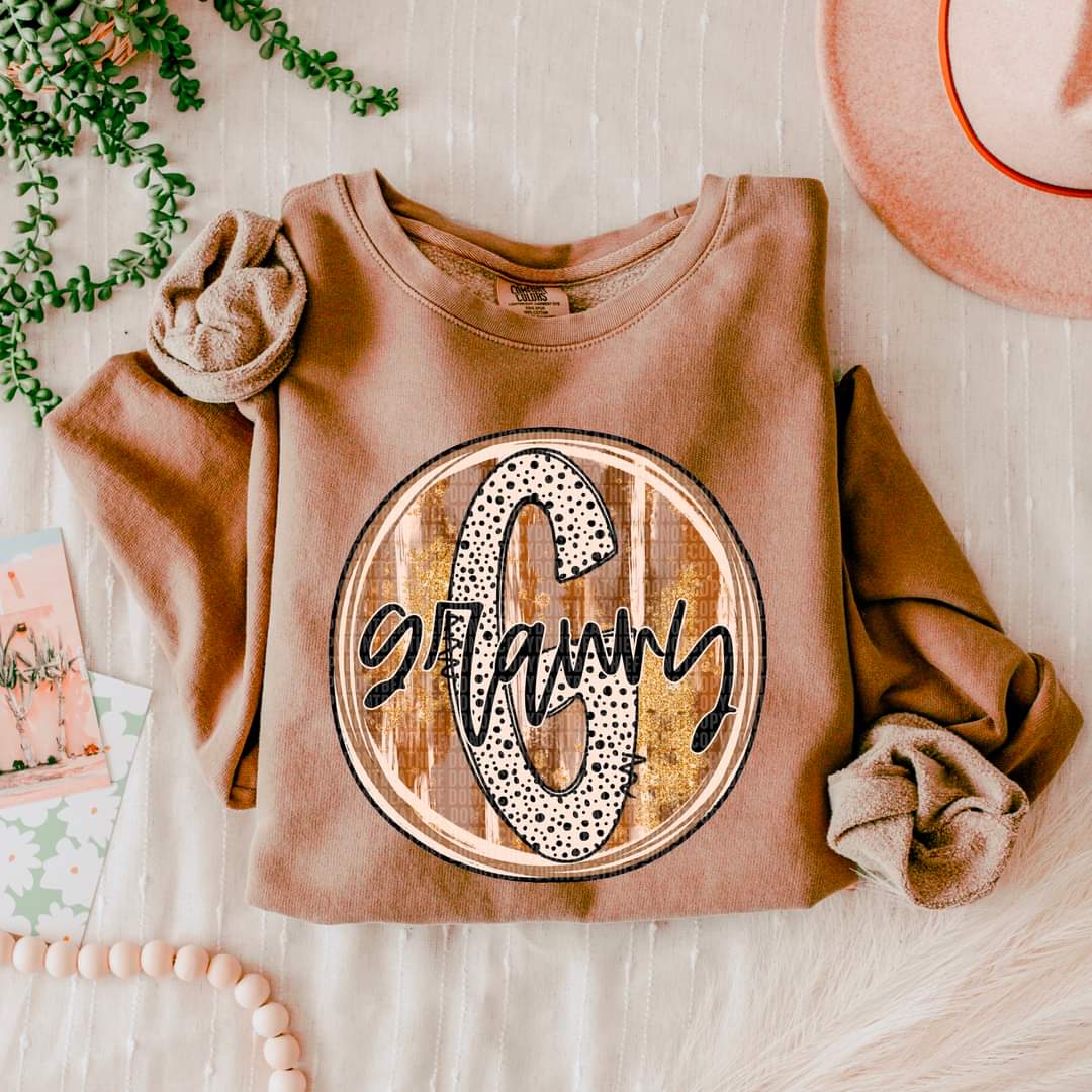 G Monogram Dalmatian Letter with Gold Bronze splashes Granny, Gigi - SHIRT SDA.24