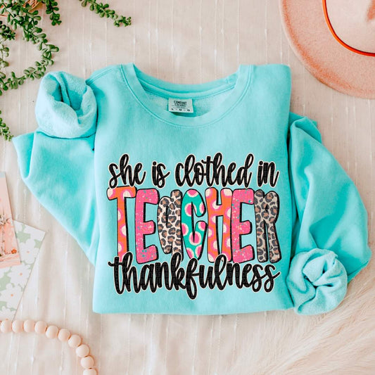 She is Clothed in Thankfulness Teacher Nurse Case Worker - SHIRT SDD *indicate in note section which name