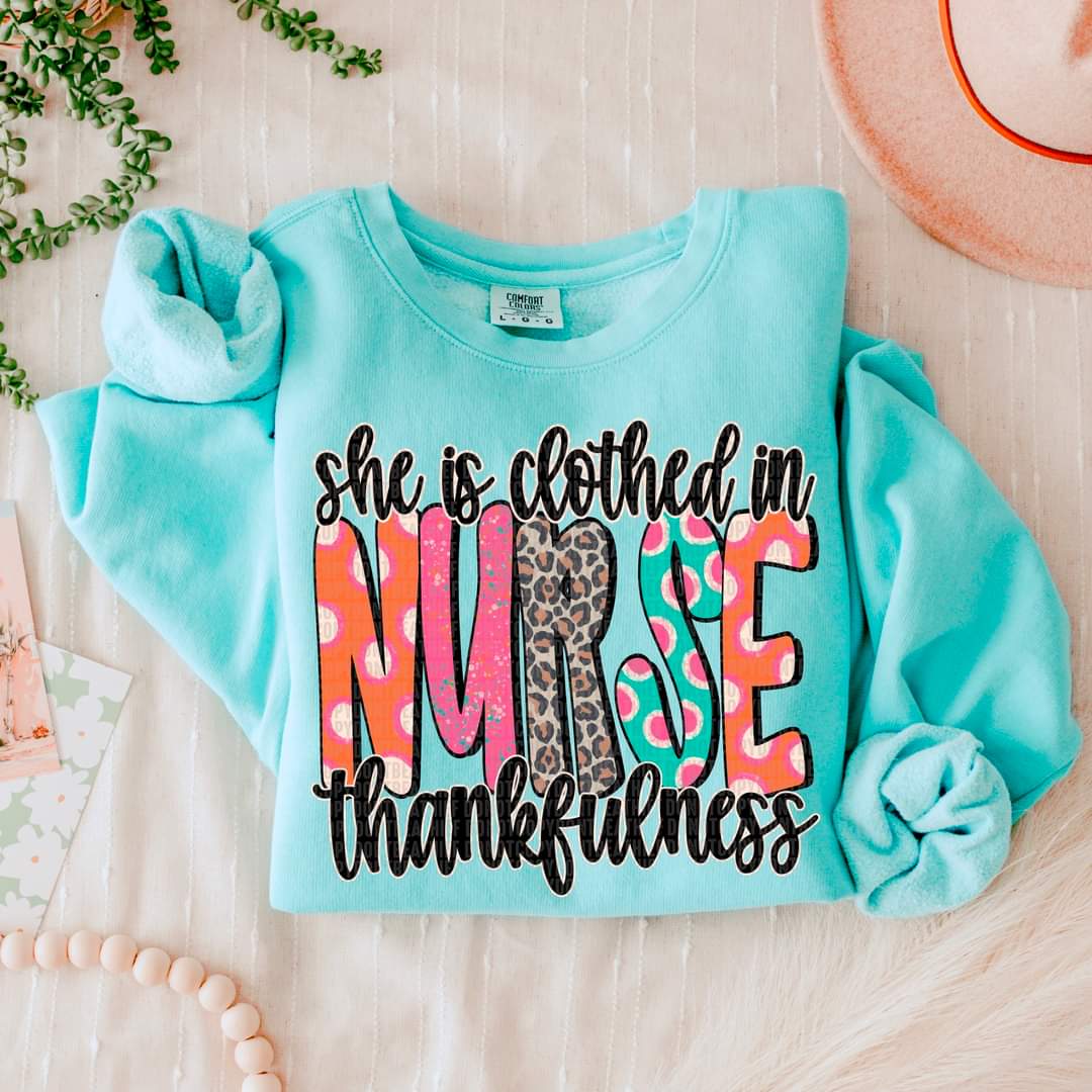 She is Clothed in Thankfulness Teacher Nurse Case Worker - SHIRT SDD *indicate in note section which name