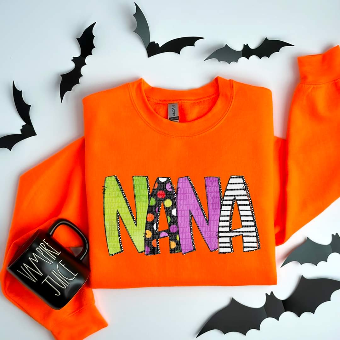 Halloween Letters Grandma, Nana, etc.- SHIRT SDD *indicate in note section which name