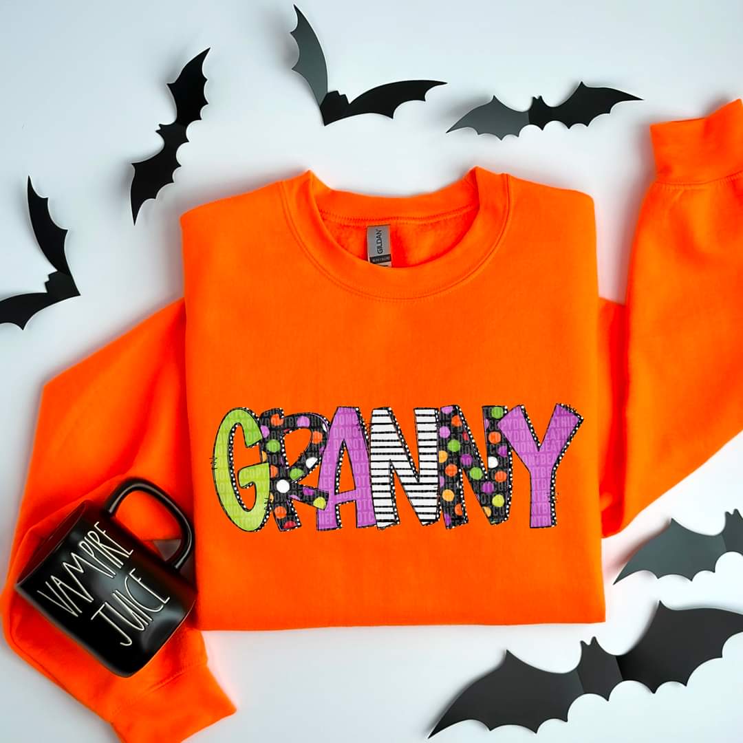 Halloween Letters Grandma, Nana, etc.- SHIRT SDD *indicate in note section which name