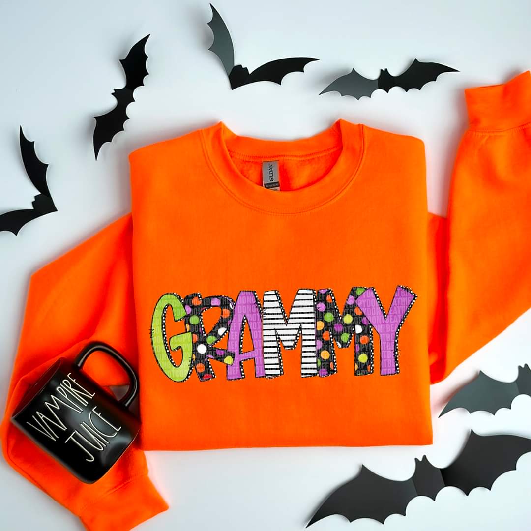 Halloween Letters Grandma, Nana, etc.- SHIRT SDD *indicate in note section which name