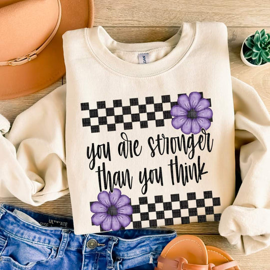 You are Stronger Than you Think Checkered Border with Purple -  SHIRT SDD