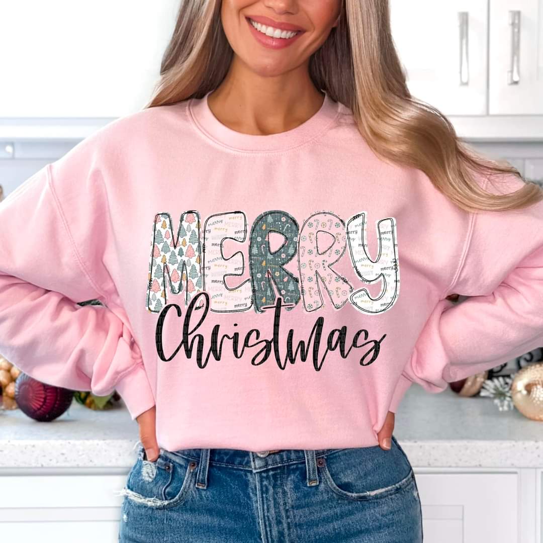 Merry Christmas Pink & Grey Lettering - SHIRT SDD