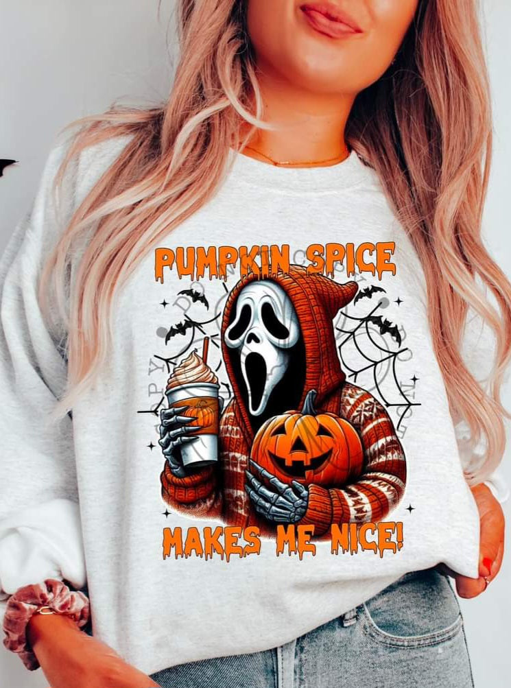 Pumpkin Spice Makes Me Nice Horror Characters - SHIRT FDC *indicate in note section which character