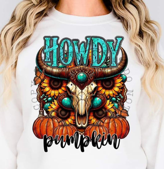 Howdy Pumpkin Cow Skull, Sunflowers, Pumpkins - SHIRT FDC