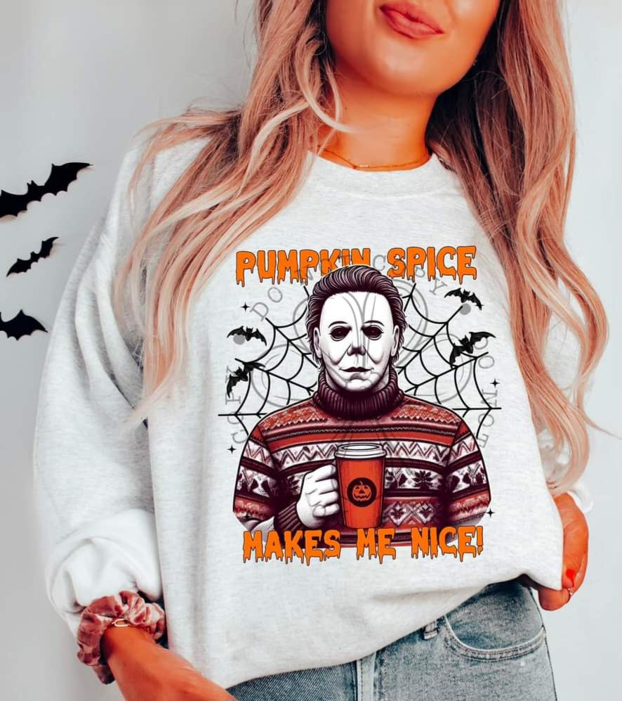 Pumpkin Spice Makes Me Nice Horror Characters - SHIRT FDC *indicate in note section which character