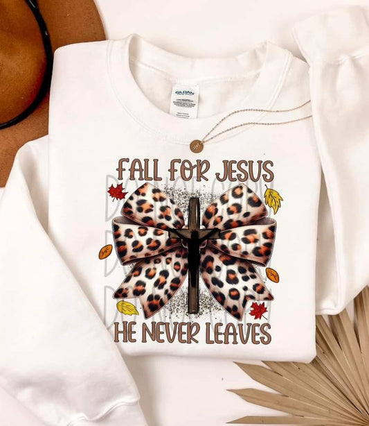 Fall For Jesus with Cross & Leopard Print Bow - SHIRT FDC.24