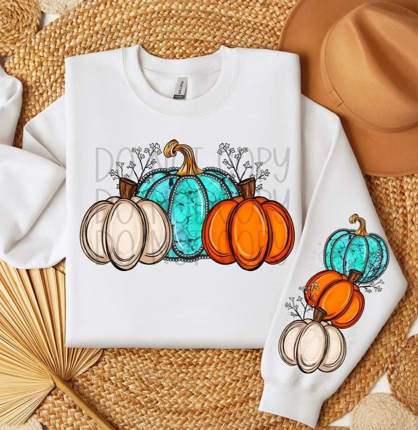 Turquoise, Cream, Orange Pumpkin set w/Mama or without - SHIRT FDC.24 *indicate in note section which design