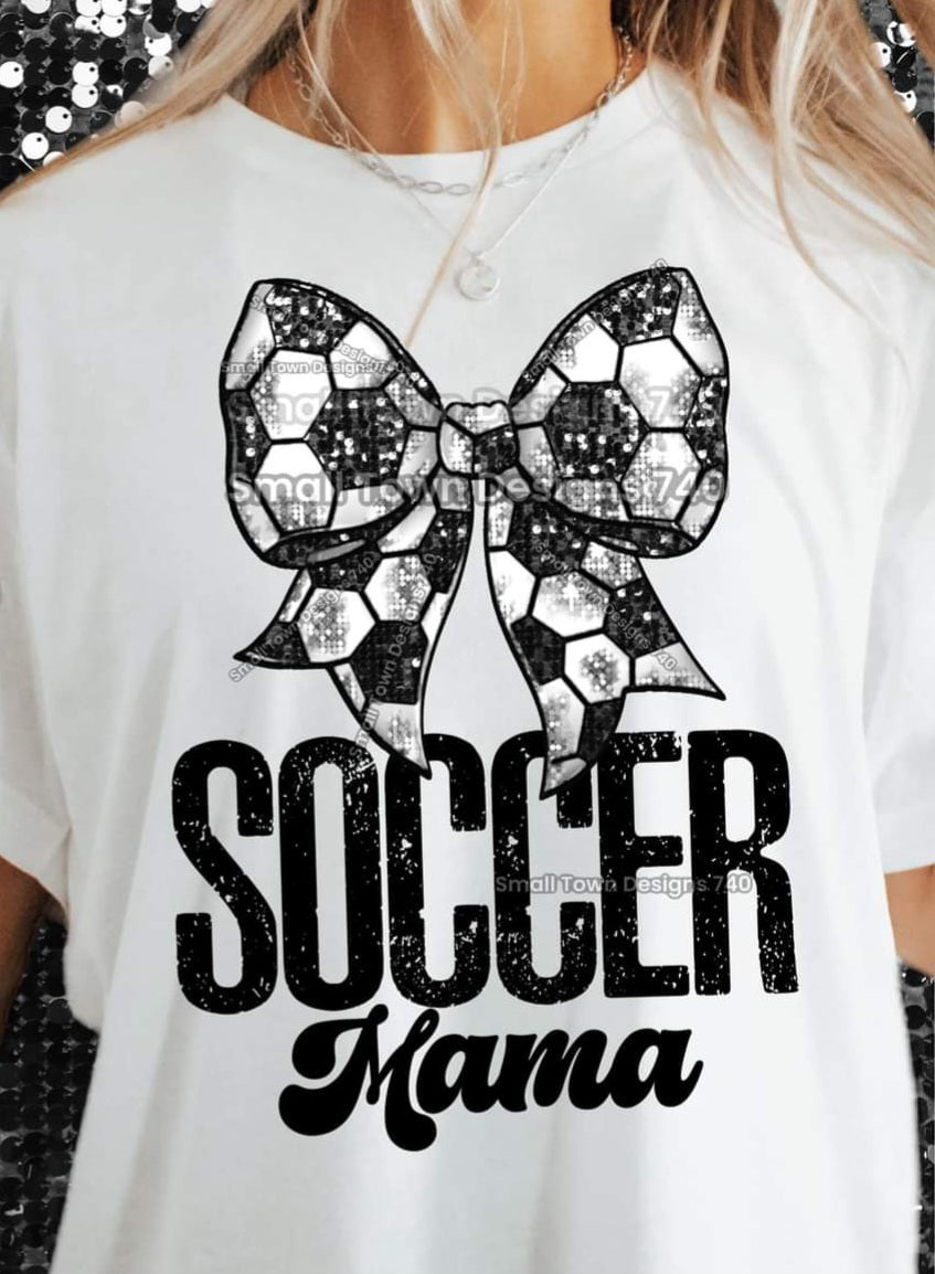Soccer Mama with Faux Glitter Soccer Ball Bow - SHIRT SM.T.D24