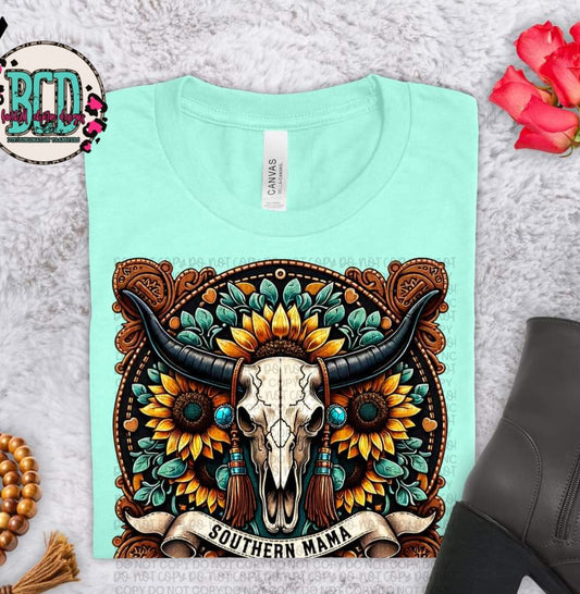 Southern Mama Cow Skull Faux Leather - SHIRT KDD.24