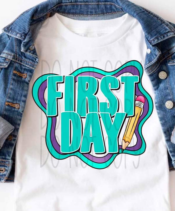 First Day School Shirt with Teal & Purple - KIDS SHIRT FDC.24