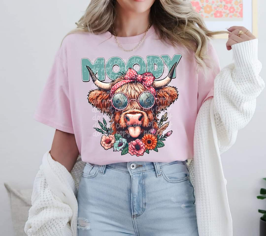 Moody Cow with Flowers - SHIRT PHD.24