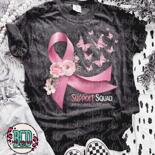 Breast Cancer Pink Ribbon Support Squad with Butterflies - SHIRT VSC.24