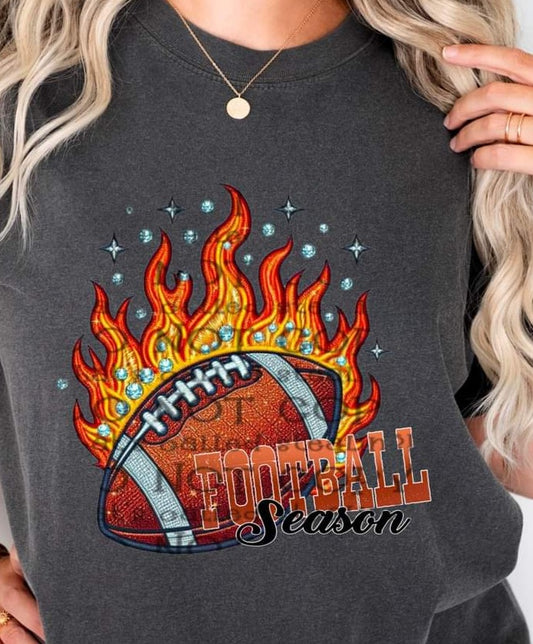 Football Season with Flames Faux Rhinestone - SHIRT WSD.24