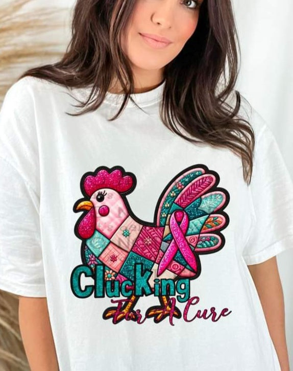 Clucking For A Cure Breast Cancer Faux Quilted Embroidery - SHIRT WSD.24