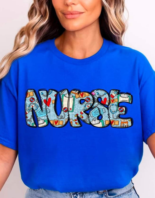 Nurse Blue Letters with nursing elements - SHIRT SDD.24