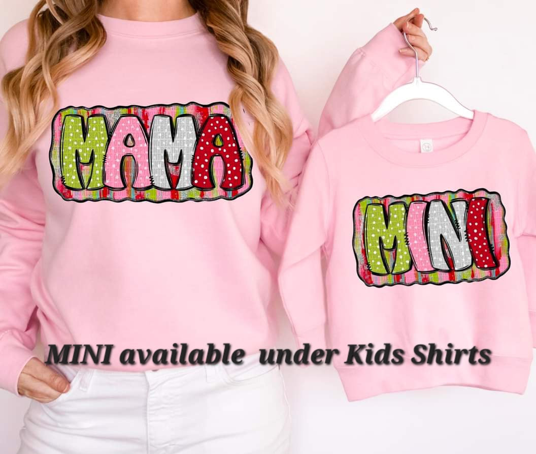 Christmas Mama Green, Red, Pink Polka Dot Letters - SHIRT SDD.24