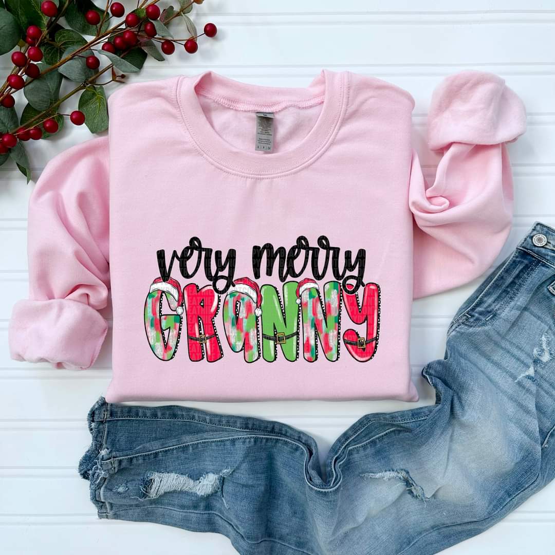 Very Merry Grandma, Gigi, Meme, Nana Lolli, etc in light colors - SHIRT SDD.24 *Add design in note section