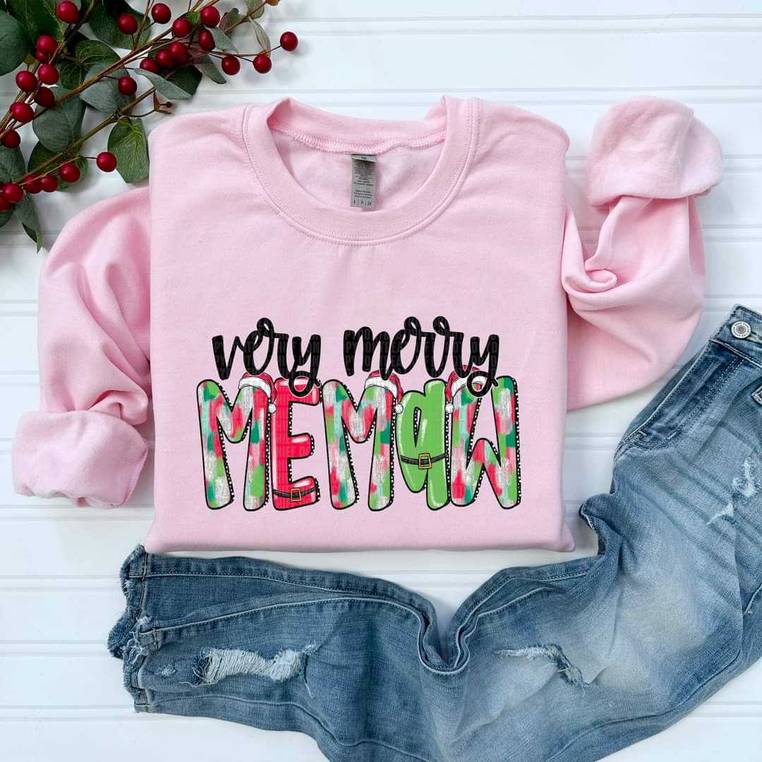 Very Merry Grandma, Gigi, Meme, Nana Lolli, etc in light colors - SHIRT SDD.24 *Add design in note section