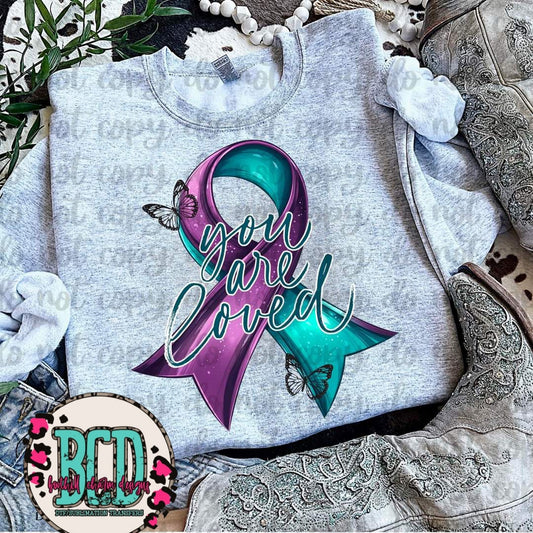 You Are Loved Purple Teal Ribbon - SHIRT VSC.24