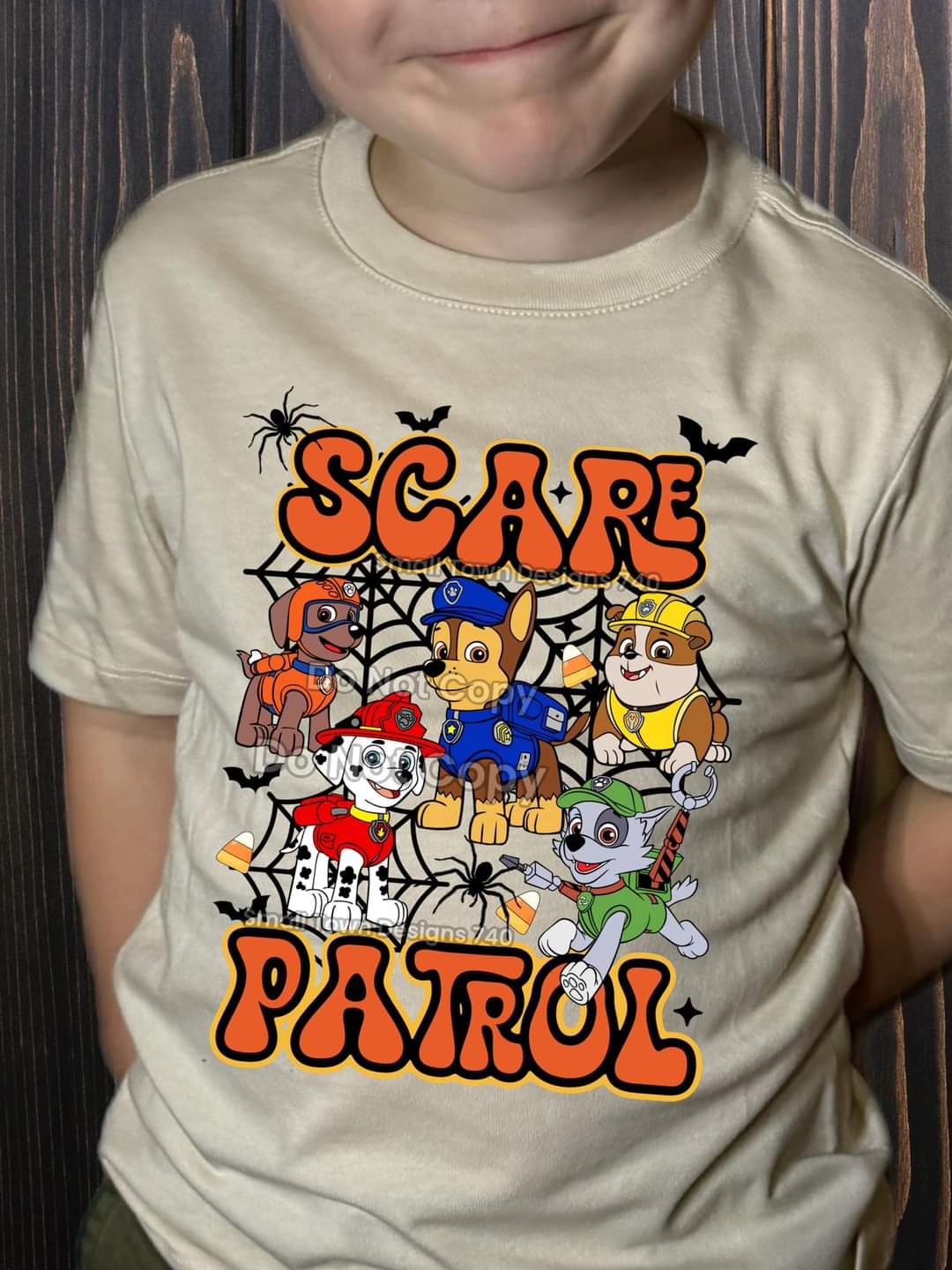 Scare Patrol Paw Orange Green Glow - KIDS SHIRT SM.T.D24 *add design color to note section