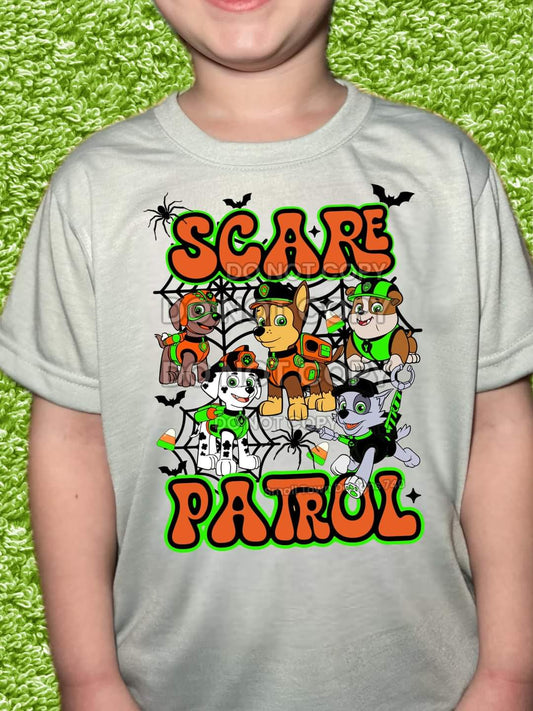 Scare Patrol Paw Orange Green Glow - KIDS SHIRT SM.T.D24 *add design color to note section