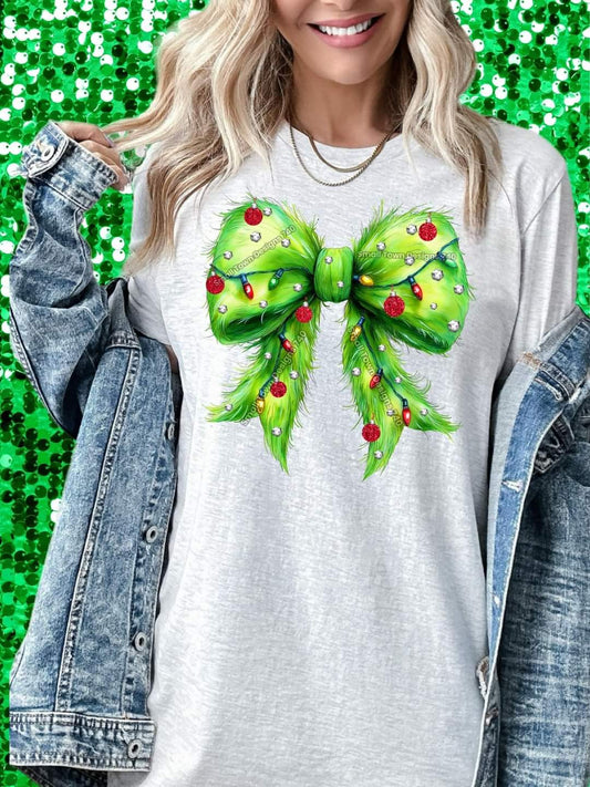 Furry Green Man Christmas Bow - SHIRT SM.T.D24