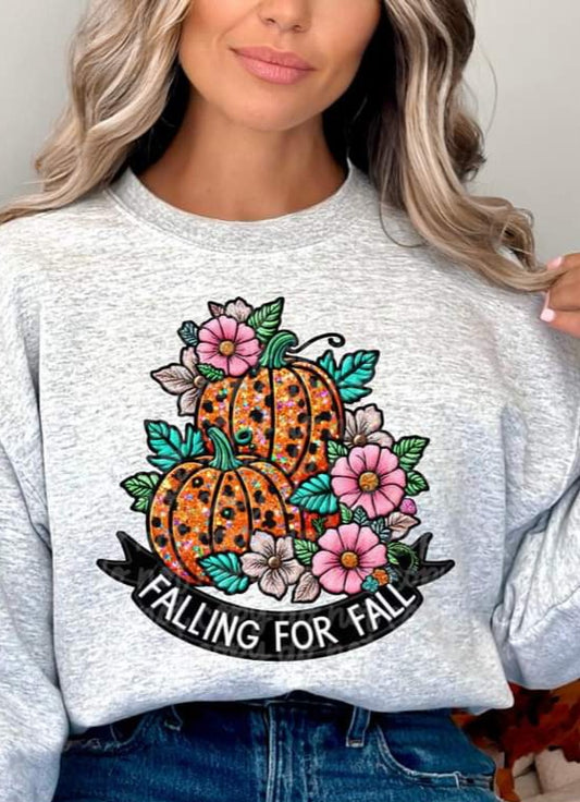 Falling for Fall Faux Embroidery Pumpkins & Flowers - SHIRT CS.S.T.24