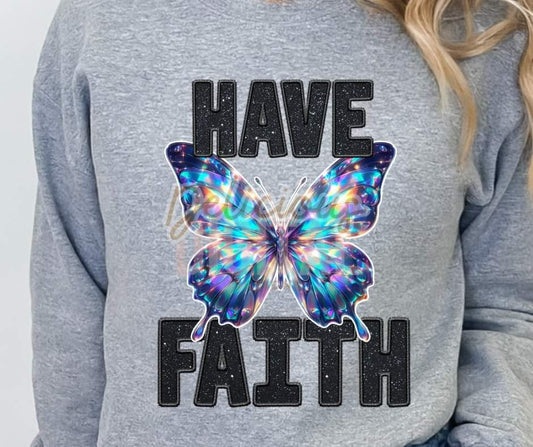 Have Faith Faux Holographic Butterfly - SHIRT DDD.24