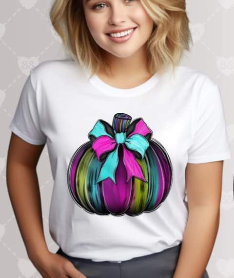 Blue, Green, Purple Pumpkin with Bow - SHIRT SST.24