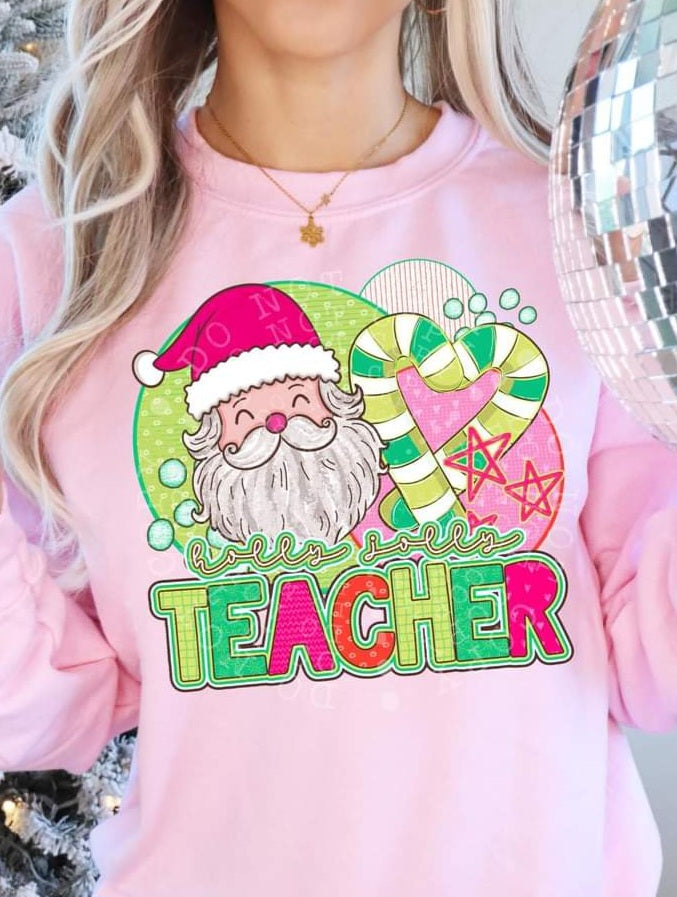 Holly Jolly Teacher Santa & Candy Canes - Shirt CS.S.T.24