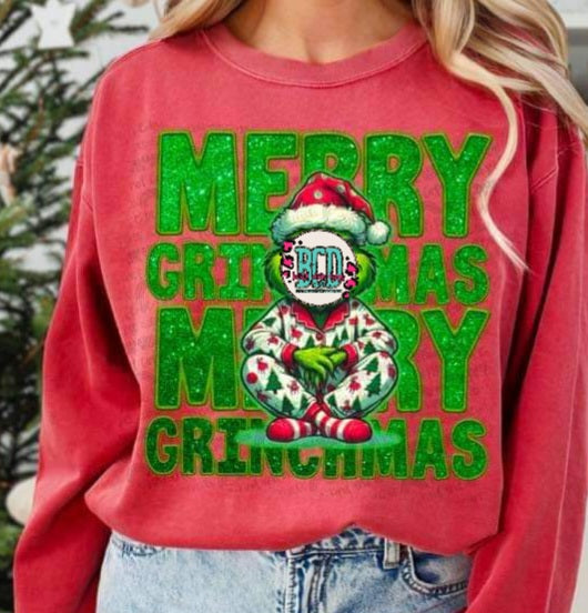 Merry Grinchmas Faux Sequin Green - KIDS SHIRT DDD.24