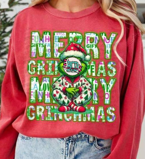 Merry Grinchmas Faux Embroidery Green - KIDS SHIRT DDD.24