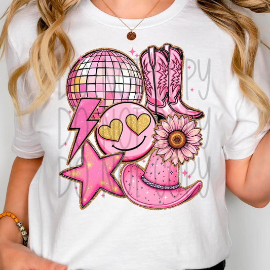 Pink Cowgirl Disco Ball - KIDS SHIRT FDC.25