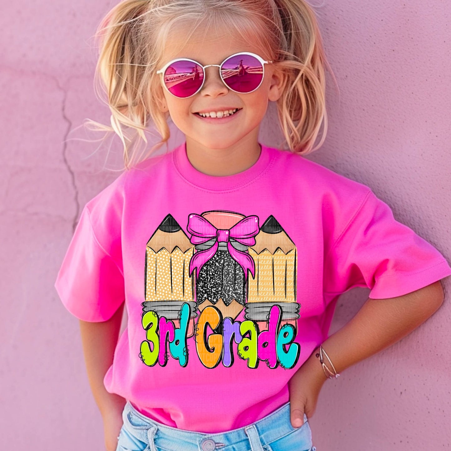 Doodle Pencil Collection Girls School Grade Pre School - 5th - KIDS SHIRT SDD25 *add grade in note section