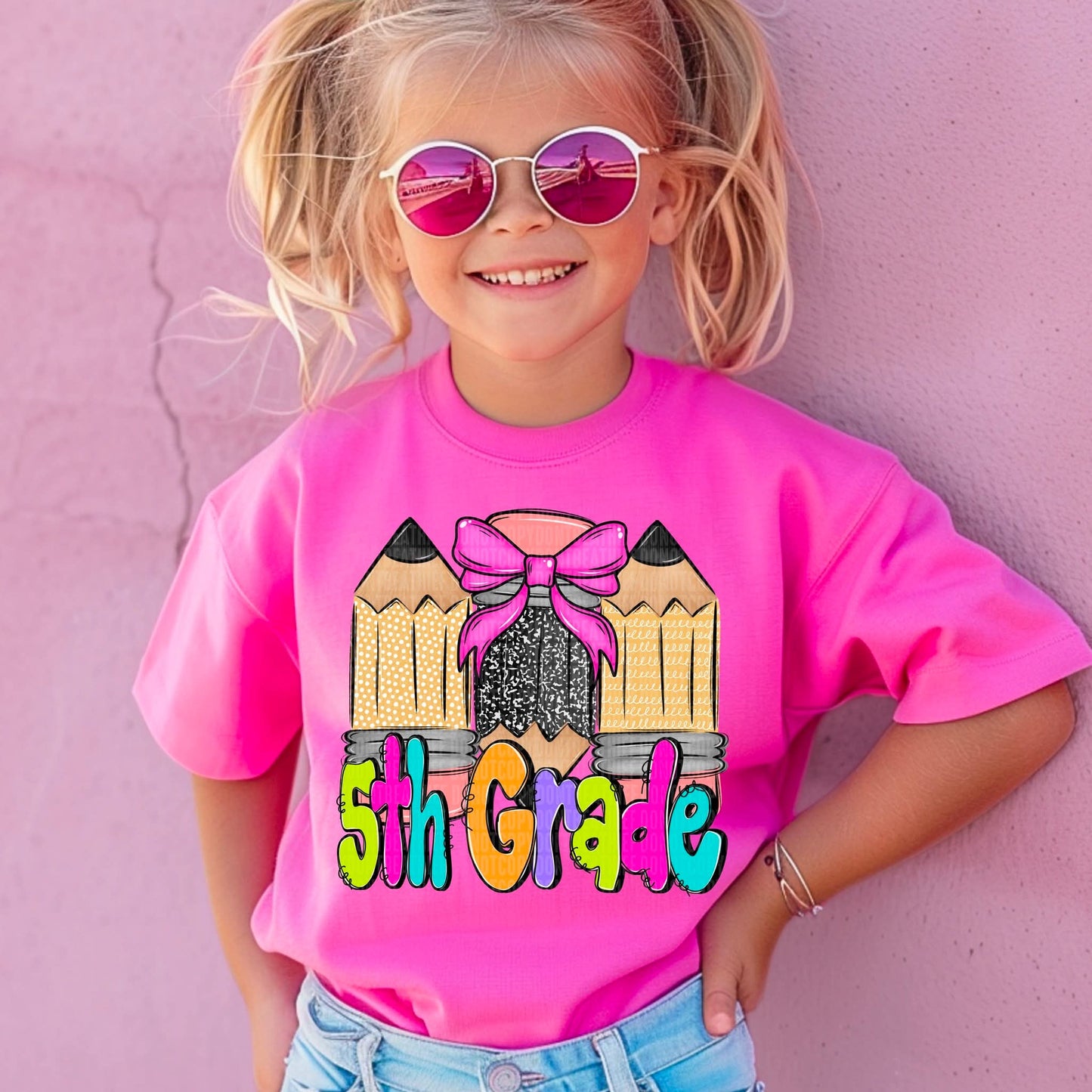 Doodle Pencil Collection Girls School Grade Pre School - 5th - KIDS SHIRT SDD25 *add grade in note section