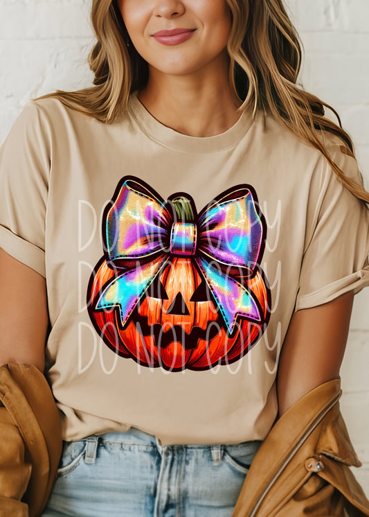 Pumpkin with Bow Faux Holographic - SHIRT PHD