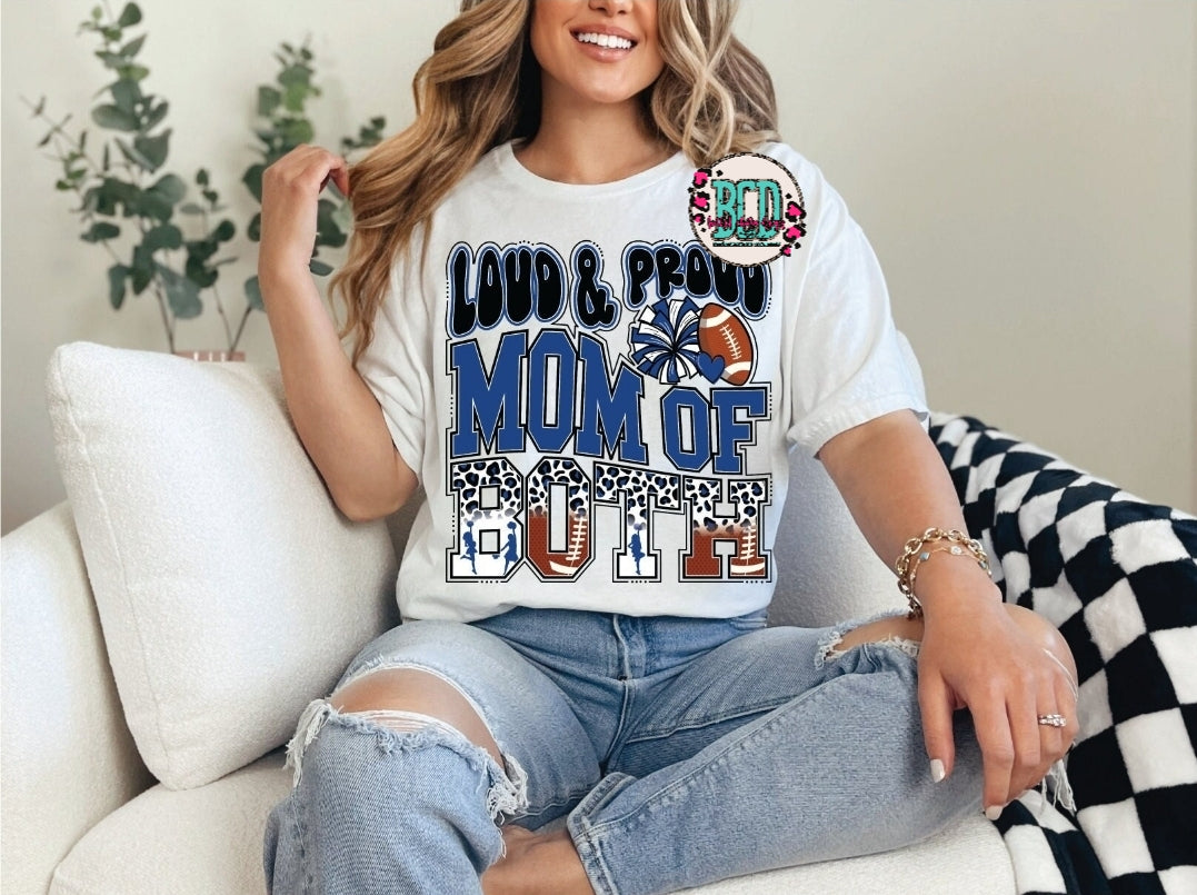 Loud & Proud Mom Of Both Football & Cheer Blue Leopard - SHIRT